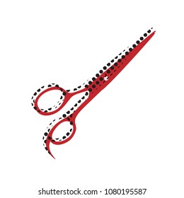 Hair cutting scissors sign. Vector. Brown icon with shifted black circle pattern as duplicate at white background. Isolated.