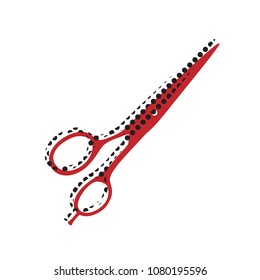 Hair cutting scissors sign. Vector. Brown icon with shifted black circle pattern as duplicate at white background. Isolated.