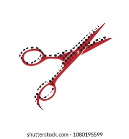 Hair cutting scissors sign. Vector. Brown icon with shifted black circle pattern as duplicate at white background. Isolated.