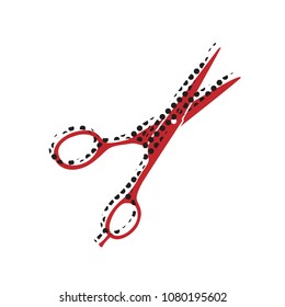 Hair cutting scissors sign. Vector. Brown icon with shifted black circle pattern as duplicate at white background. Isolated.