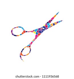 Hair cutting scissors sign. Vector. Stained glass icon on white background. Colorful polygons. Isolated.