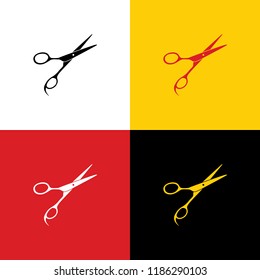 Hair cutting scissors sign. Vector. Icons of german flag on corresponding colors as background.