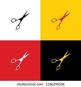 Hair cutting scissors sign. Vector. Icons of german flag on corresponding colors as background.