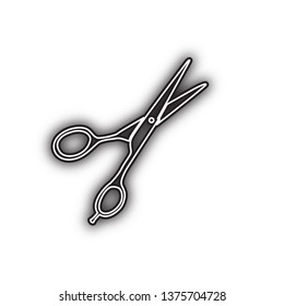 Hair cutting scissors sign. Vector. Double contour black icon with soft shadow at white background. Isolated.