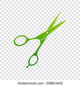 Hair cutting scissors sign. Vector. Green gradient icon on transparent background.