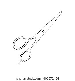 Hair cutting scissors sign. Vector. Black dotted icon on white background. Isolated.