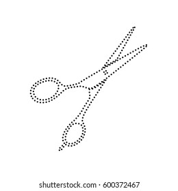 Hair cutting scissors sign. Vector. Black dotted icon on white background. Isolated.
