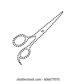 Hair cutting scissors sign. Vector. Black dashed icon on white background. Isolated.