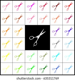 Hair cutting scissors sign. Vector. Felt-pen 33 colorful icons at white and black backgrounds. Colorfull.