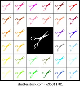 Hair cutting scissors sign. Vector. Felt-pen 33 colorful icons at white and black backgrounds. Colorfull.