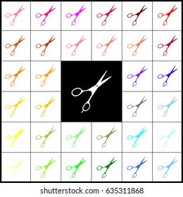 Hair cutting scissors sign. Vector. Felt-pen 33 colorful icons at white and black backgrounds. Colorfull.