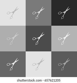 Hair cutting scissors sign. Vector. Grayscale version of Popart-style icon.