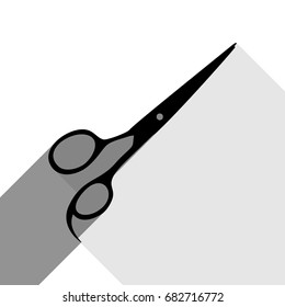Hair cutting scissors sign. Vector. Black icon with two flat gray shadows on white background.