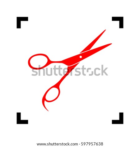 Hair cutting scissors sign. Vector. Red icon inside black focus corners on white background. Isolated.