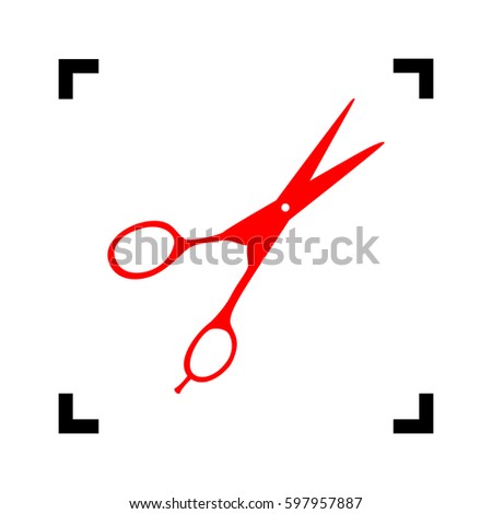 Hair cutting scissors sign. Vector. Red icon inside black focus corners on white background. Isolated.