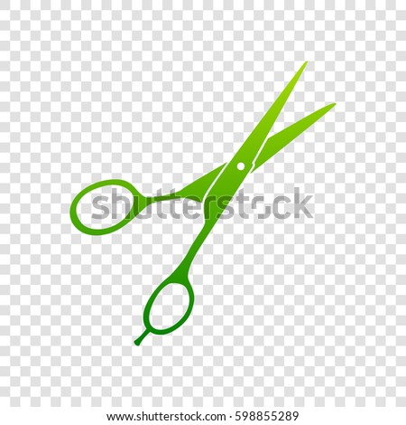 Hair cutting scissors sign. Vector. Green gradient icon on transparent background.