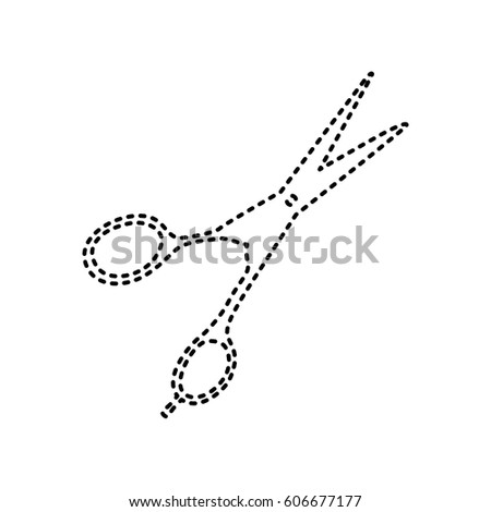 Hair cutting scissors sign. Vector. Black dashed icon on white background. Isolated.