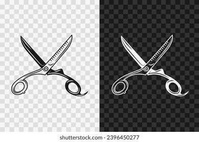 Hair cutting scissors silhouette icon, vector glyph sign. Barbershop symbol isolated on dark and light transparent backgrounds.