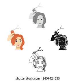 Hair cutting with scissors. Womens haircut single icon in cartoon,black style vector symbol stock illustration web.