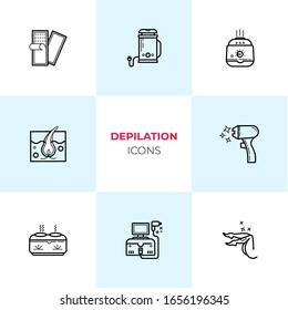 Hair depilation, laser hair removal. Linear icons 