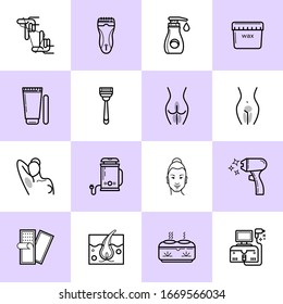 Hair depilation, laser hair removal. Linear icons 