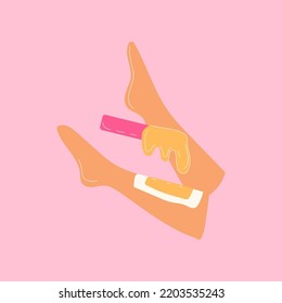 Hair Depilation, Sugaring Hair Removal. Leg Hair Removal. Icon. Vector In Cartoon Style. All Elements Are Isolated.