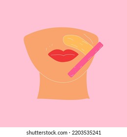 Hair depilation, sugaring hair removal.  Hair removal upper the lip. Icon. Vector in cartoon style. All elements are isolated.