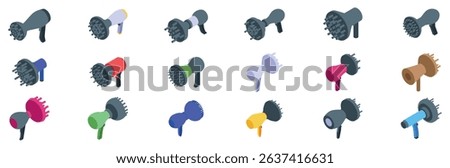 Hair diffuser icons set. Hair dryer diffuser icons set isometric vector. Styling hair diffuser. Modern hairdressing