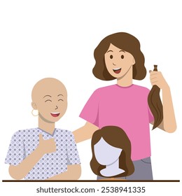 Doação de cabelo para pacientes com câncer ilustração isolada plana