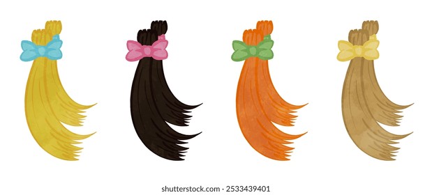 Hair donation illustration set of various colors 02