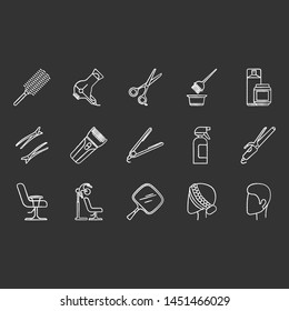 Hair dress glyph icons set. Professional hairstyling. Hairdresser tools, equipment and services. Barbershop, beauty salon maintenance. Hair care. Silhouette symbols. Vector isolated illustration