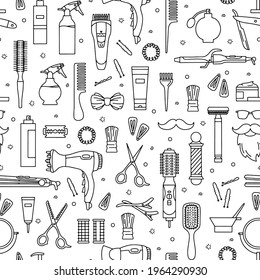 Hair dressing and barbershop tools seamless pattern