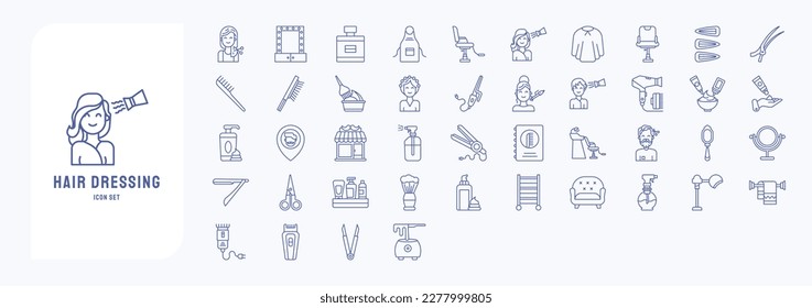 Hair dressing icons, including icons like Cape, Armchair, clip, Comb and more
