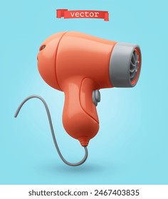 Hair dryer, 3d render vector cartoon icon