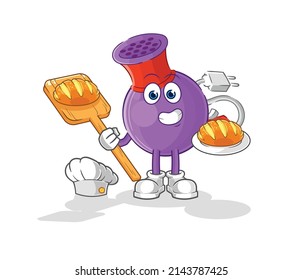 hair dryer baker with bread. cartoon mascot vector