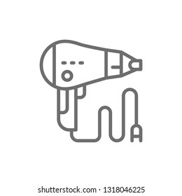 Hair dryer, barber tool line icon.