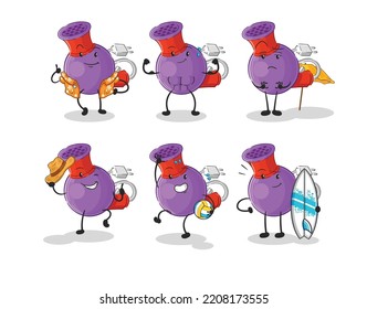 hair dryer beach vacation set character. cartoon mascot vector