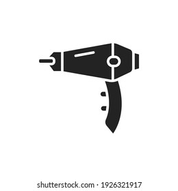 Hair dryer black glyph icon. Electrical device for drying a person's hair. Sign for web page, mobile app, banner. 