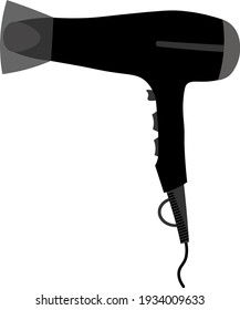 Hair dryer.  Black Hair dryer icon isolated on white background. Hairdryer sign. Hair drying symbol. Blowing hot air.