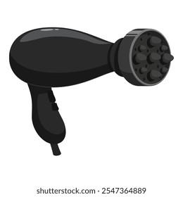 Hair dryer blowing hot air, styling hair with diffuser attachment for volume and defined curls