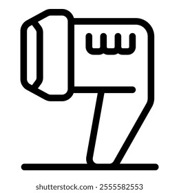 Hair dryer blowing hot air, simple black and white line art icon of a common household appliance