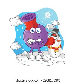 hair dryer in cold winter character. cartoon mascot vector