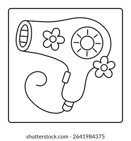 Hair Dryer Coloring Page – Simple Black and White Beauty Tool Illustration