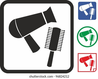 Hair dryer and a comb vector icon