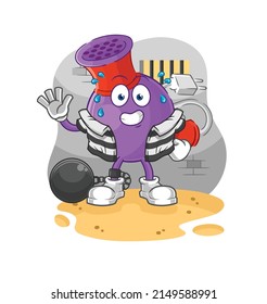 hair dryer criminal in jail. cartoon character