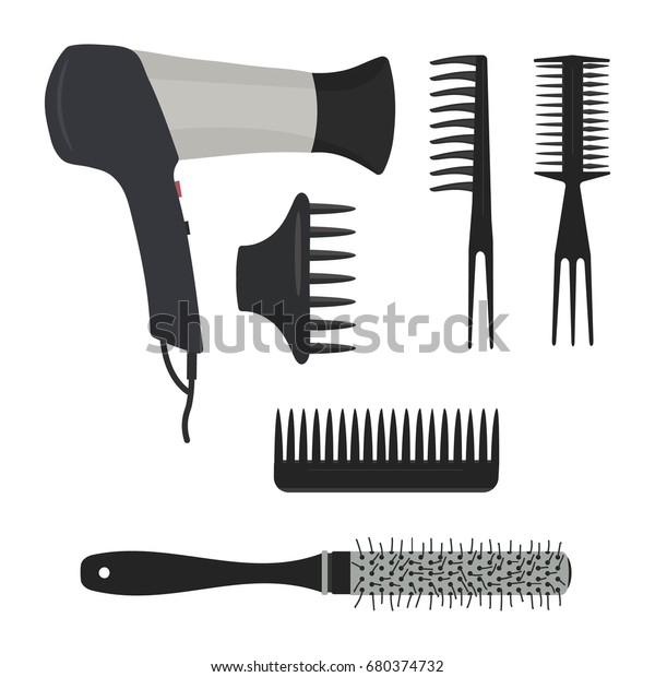 Hair Dryer Different Types Hair Brushes Stock Vector Royalty Free