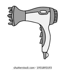 Hair dryer with diffuser vector linear icon