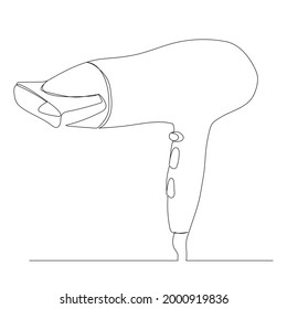 hair dryer drawing by one continuous line sketch, isolated, vector