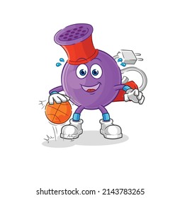 hair dryer dribble basketball character. cartoon mascot vector