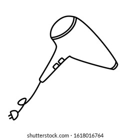 Hair dryer for drying hair. A hairdryer is used in everyday life. In cartoon style. Vector illustration. For packaging, brochures, advertising.